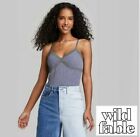 Womens Wild Fable Ribbed Lace Trim Crop Top Tank Cami Medium Gray NEW