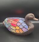 Vintage Tiffany Style Duck Night Light Stained Glass Shade Metal Brass Base 11