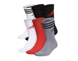 Adidas Mens Athletic Cushioned Crew Socks Black Gray Red  6 Pack Size 9-13