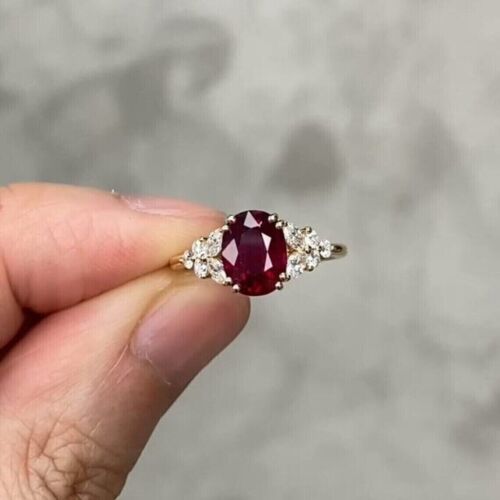 2Ct Oval Lab Created Ruby Diamond Women's Engagement Ring 14K Yellow Gold Plated