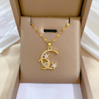 Fashion Jewelry Gold Cubic Zircon Crescent Moon And Stars Pendant Necklace 423