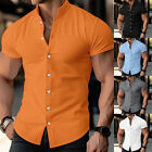 Mens Summer Button Up Shirts Solid Short Sleeve Casual Formal Work Tops Shirts