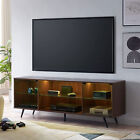 OKD Modern 75 Inch TV Stand w/ LED Lights, Shelves & Magnetic Doors, Dark Walnut