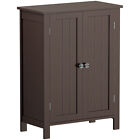 Brown Bathroom Floor Storage Cabinet with Double Door Adjustable Shelf Organizer