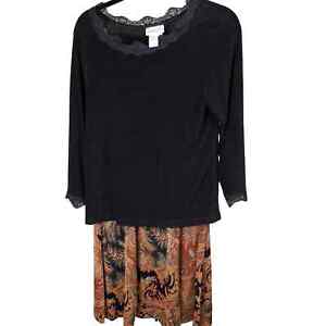 Coldwater Creek Womens Vintage Skirt Set Paisley Brown & Black Petite L