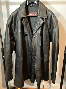 Phase 2 Trench Coat Leather jacket Vintage 80s Mens XXL 2XL Black