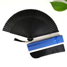 Japanese Silk Fan Men Folding Fan Black Silk Folded Hand Fan Vintage Silk Fan
