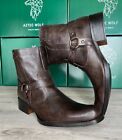 Men's Cowboy Boots Brown Genuine Leather Western Buckle Square Toe Ankle Botas