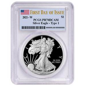 2021-W Proof $1 Type 1 American Silver Eagle PCGS PR70DCAM FDOI Flag Label