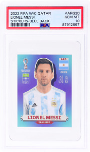 2022 Panini Fifa World Cup Qatar Stickers #ARG20 Lionel Messi Blue Back PSA 10