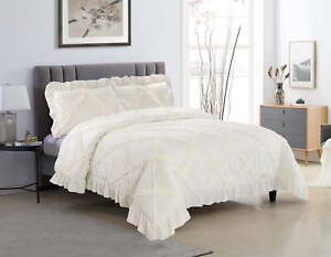 HIG 3 Pieces Ivory Ruffle Comforter Set 1 Comforter with 2 Pillow Shams King USA