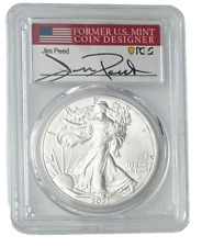 2021 SILVER EAGLE TYPE 2 PCGS MS70 FIRST DAY OF ISSUE FDI JIM PEED SIGNED