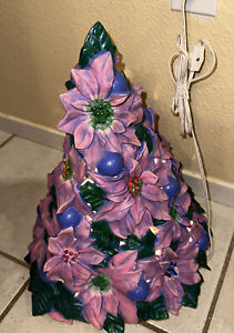 Vintage Atlantic Mold Lighted  Pink Poinsettia Bouquet Christmas  Tree “Rare”