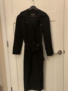 London Fog Hooded Trench Coat Long With Belt Petite Xs