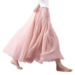 2023 Summer Women Skirt Linen Cotton Long Skirts Elastic Waist Boho Maxi Skirts