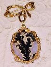 Chalcedony Moss Agate Brooch Dendritic Dream Scape Gold Floral Pin Antique Vtg