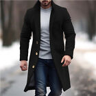 Men's Trench Coat Winter Warm Slim Fit Single Breasted Long Top Wool Blend Coat