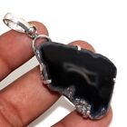 925 Silver Plated-Agate Geode Slice Ethnic Pendant Jewelry 2.5
