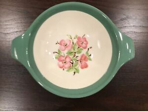 Taylor Smith Taylor Versatile TWO 6” Bowls with Handles Green Rim Pink Flowers