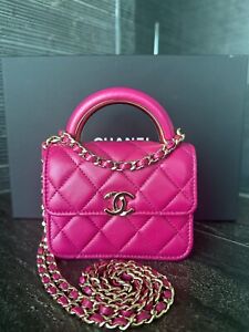 Chanel Quilted Top Handle Mini Flap Clutch w Chain