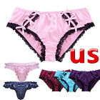 US Mens Satin Briefs Ruffled Lace Sissy Panties Crossdress Underwear Lingerie