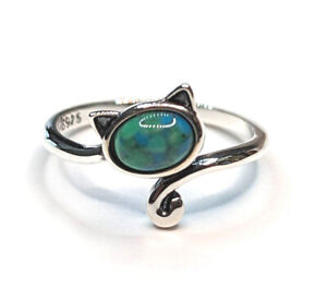 925 Sterling Silver Genuine Turquoise Kitty Cat Ring Size 4 5 6 7 8 9 10 NEW