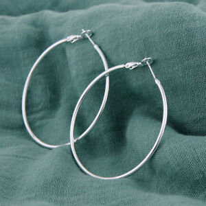 Womens 925 Sterling Silver 60mm Large Round Thin Hoop Earrings #E163