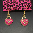 Rose Red Enamel Cute Love Lock Couple Fashion Women Stand Jewelry Earring Gift
