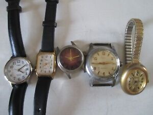Lot 5 Wristwatches (4 Timex & 1 Nelson Deluxe) for Restoration or Parts