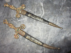 Vintage Two Spanish Knife Dagger Sword Letter Opener With Sheath Handle Brass