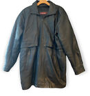 Phase Sz L* 2 Vintage Black Leather Collar Front Pockets Long Jacket