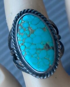 Vintage Navajo Old Pawn Sterling Silver Turquoise Ring Size 7 Fred Harvey Era