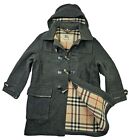 HOT BURBERRY LONDON DUFFLE HOODED NOVA CHECK LINED GREY WOOL TRENCH Coat 54 or L