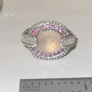 Judith Ripka Sterling Silver Faceted Rose Quartz Pink Stone Ring