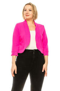 MOA Plus Size Solid Blazer Cardigan Waist Length Open Front 3/4 Sleeves