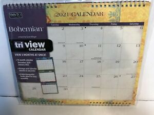 2021 Bohemian Tri-View Wall Calendar - 12