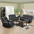 Pick Up Black Semi PU Synthetic Leather 3-Piece Couch Living Room Sofa Set