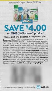 4 Glucerna Coupons : Save $4.00 On Any One (1) Glucerna Product expires 05/18/24