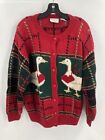 Nordstrom Womens Red Green Plaid Wool Ducks Love Button Front Cardigan Sweater L