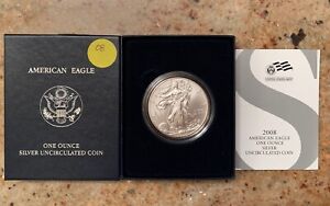 2008 W Uncirculated Burnished American Silver Eagle In OGP