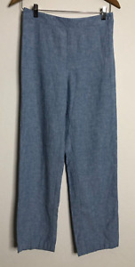 Chicos 0 Blue Pants Lounge Stretch Linen Blend Wide-Leg Womens Trousers