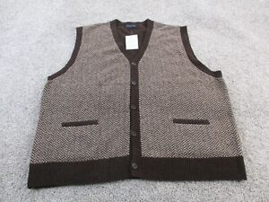 Vintage Lands End Sweater Vest Cardigan Mens XXL Brown Wool V Neck Button Front