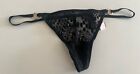 Victoria’s Secret V-String Thong Panty Sheer Black Lace One Size Fits Most NWT