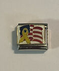 United States Flag With Yellow Ribbon - America -9mm Italian Charm Bracelet Link