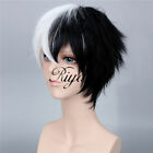 Black and White Cosplay Wig for Men Short Straight Hair Synthetic Full Hairpiece