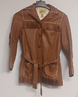 VTG Mid Western Womens Deerskin Fringe Button up Leather Jacket Brown Size 34/10