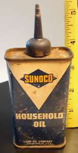 VINTAGE SUNOCO OILER TIN Can COLLECTIBLE Plastic top Un-cut, Side IS Pierced