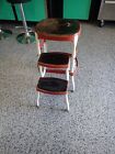 MCM Vintage RED Cosco Kitchen Step Stool Chair Pull Out Steps Mid Century