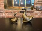 Vintage Brass Mother And Baby Swans Ducks Goose Small Figurines