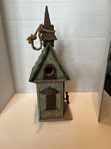Large Handcrafted Birdhouse Wood & Metal 17” Tall Multiple Holes